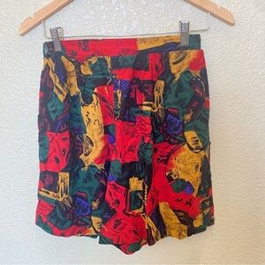 Vintage color block abstract shorts elastic waist petite medium high waist rise